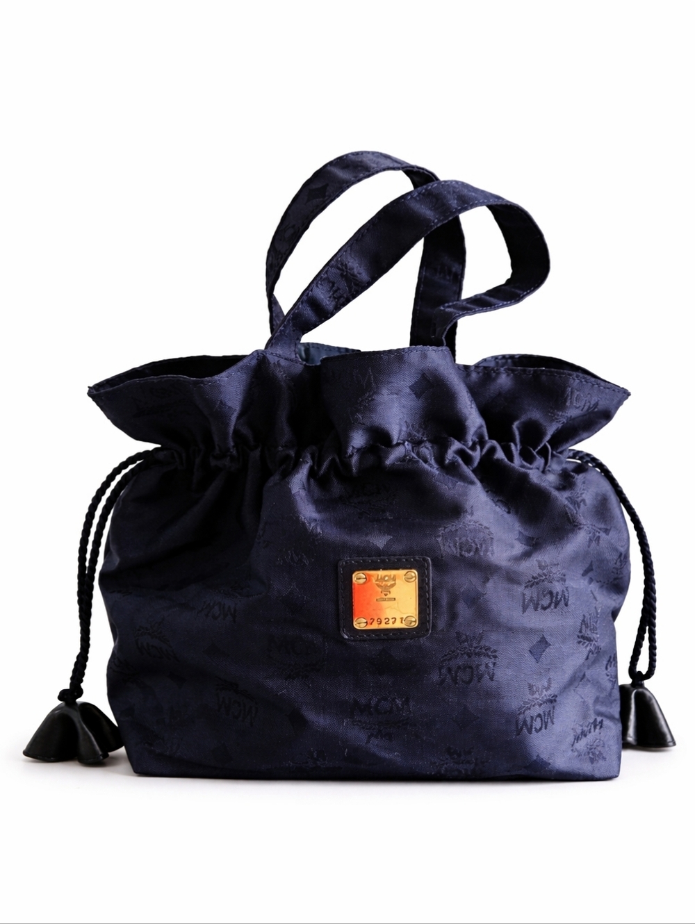 MCM Rare Mini Blue Nylon Cinch Evening Bag